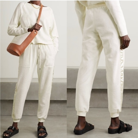 ATM Loop Cream Satin French Cotton Terry Pull-on‎ Chalk Jogger Track Pants - Picture 1 of 16